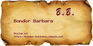 Bondor Barbara névjegykártya
